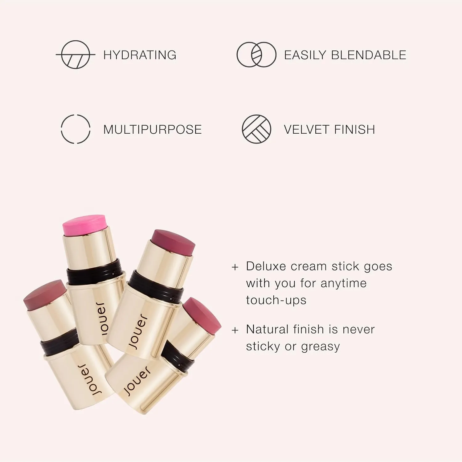 Jouer Blush & Bloom Cheek   Lipstick, Bare Rose - Hydrating Cream Blush Stick for Cheek and Lip Tint - Moisturizing Rose Hip and Squalane Oil Formula