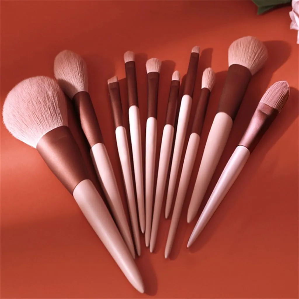 JSEIAJB Smokey Rose Set 10 Makeup Brushes Set Gift Dry Loose Powder Blush Eyeshadow Brushes Envelope Bag