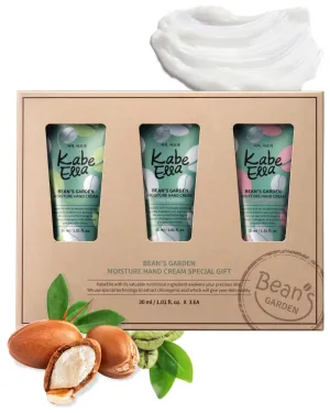 KabeElla Bean's Garden Moisture Hand Cream 3 Gift Package, Fragrant & Moisturizing Shea Butter Hand Cream, Cracked Hand Repair Cream with Hydrolyzed Keratin for Nail Care, Herb, Musk and Floral Scent