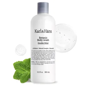 Karl&Hans Botanic Double Mint Vegan Body Wash - Organic, Moisturizing, Natural Shower Gel with Peppermint for Men and Women - Sulfate and Silicone-Free, 13.2 fl oz