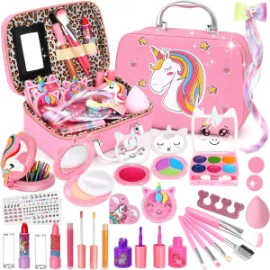 Kids Makeup Sets for Girls, Girl Toys Washable Kids Makeup Kit, Little Girls Makeup Kit for Kids Children, Princess Pretend Play Set Kids Toys for 3 4 5 6 7 8 9 Year Old Girls Birthday Gifts Christmas