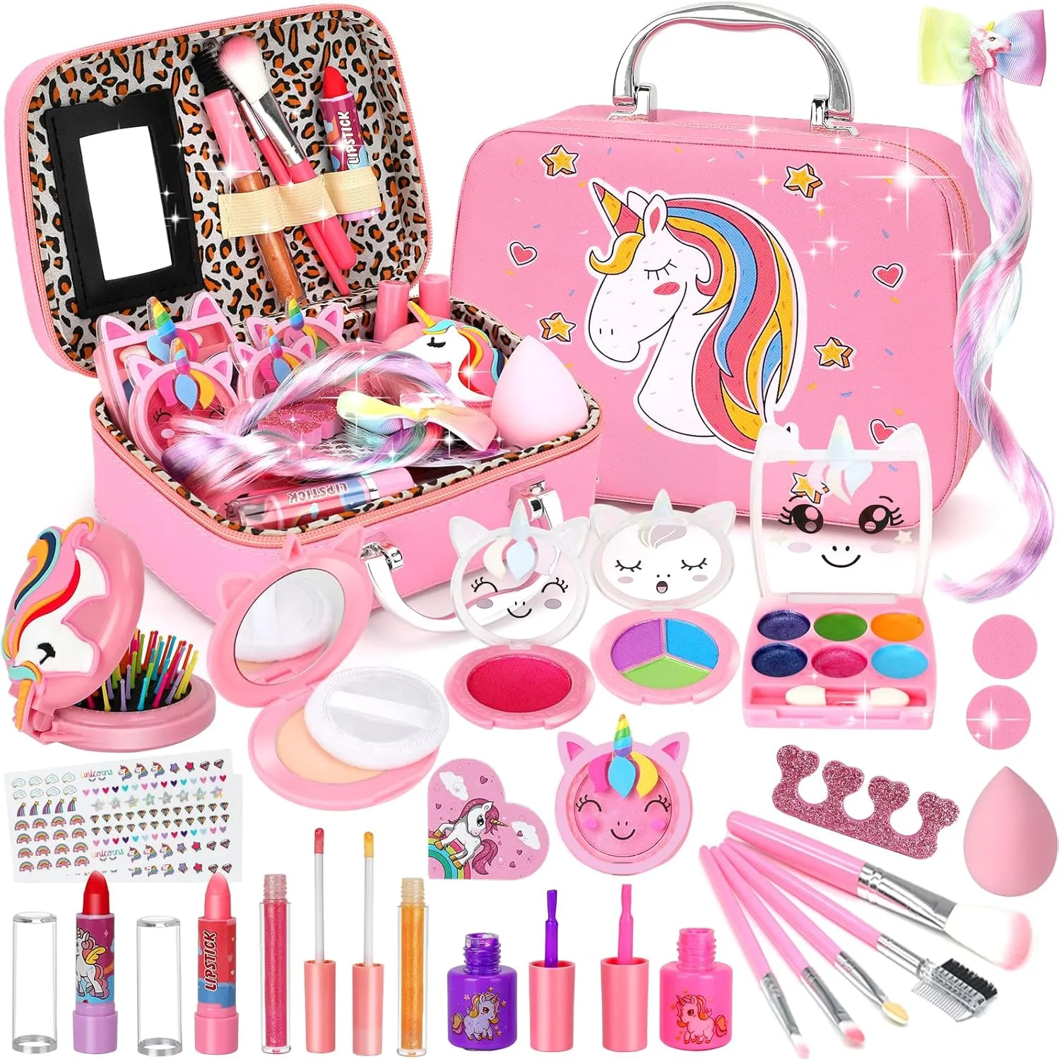 Kids Makeup Sets for Girls, Girl Toys Washable Kids Makeup Kit, Little Girls Makeup Kit for Kids Children, Princess Pretend Play Set Kids Toys for 3 4 5 6 7 8 9 Year Old Girls Birthday Gifts Christmas