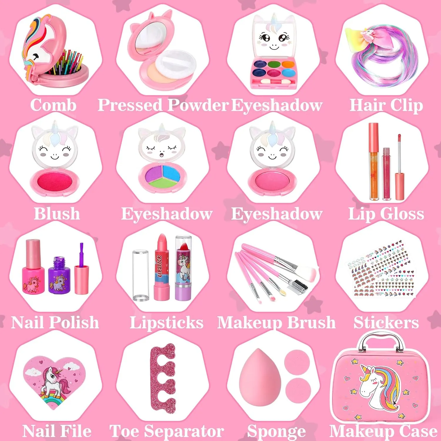 Kids Makeup Sets for Girls, Girl Toys Washable Kids Makeup Kit, Little Girls Makeup Kit for Kids Children, Princess Pretend Play Set Kids Toys for 3 4 5 6 7 8 9 Year Old Girls Birthday Gifts Christmas