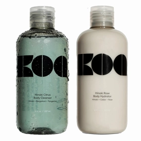 Koa Hinoki Citrus Body Cleanser and Hinoki Rose Body Hydrator Set - Gentle Cleansing Purifies without Stripping Skin - Deeply Hydrating, Long Lasting, Lightweight Formula - No Stickiness - 2 pc