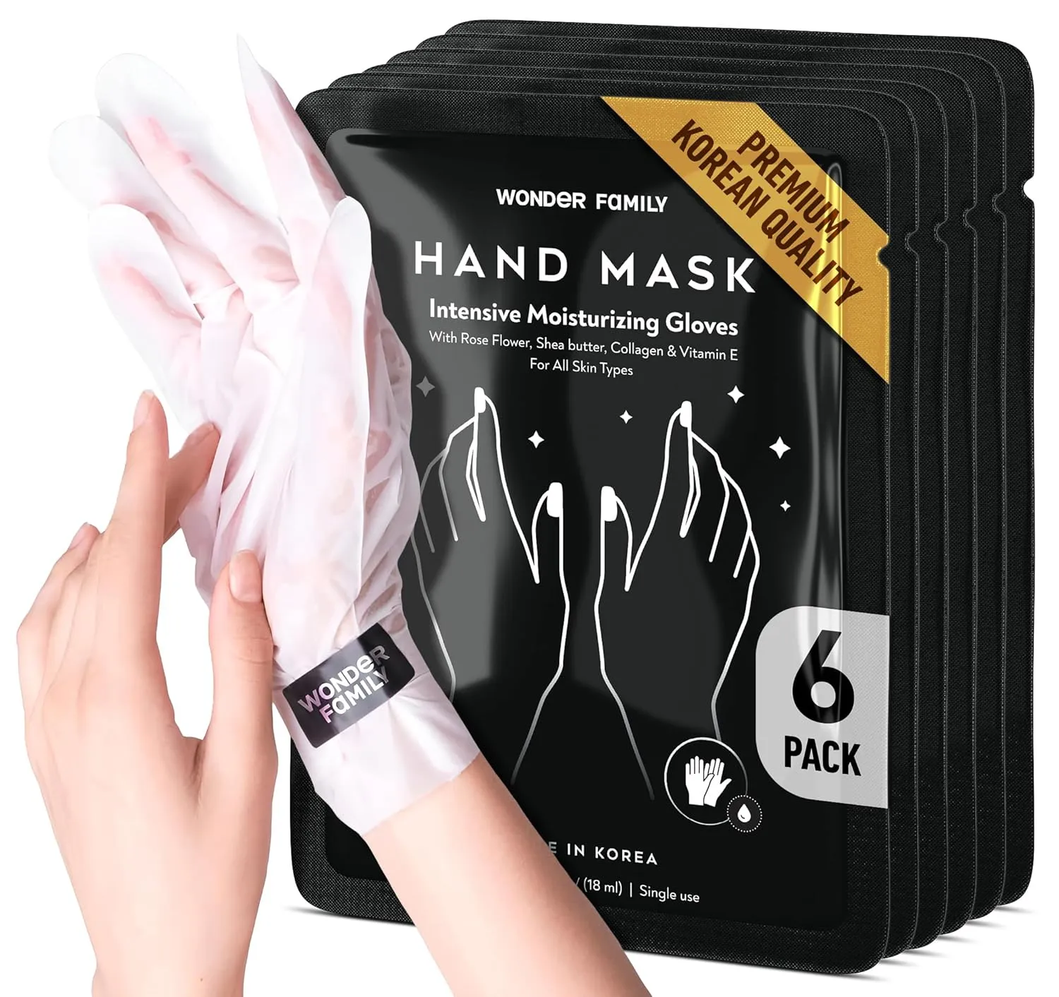 Korean Hand Masks Moisturizing Glove for Dry Hands - Hand Moisturizer Gloves for Women, Men - Hand Therapy Gloves with Collagen, Rose Oil, Shea Butter - White Hydrating Korean Hand Mask Bulk, 6 Pack
