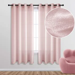 KOUFALL Sheer Blush Curtains Semi Blackout 1 Panel Grommet Window Privacy Light Filtering Sparkle Glitter Curtains for Girls Room Decor Living Room Decoration 52 x 63 Inch Length Glam Pink