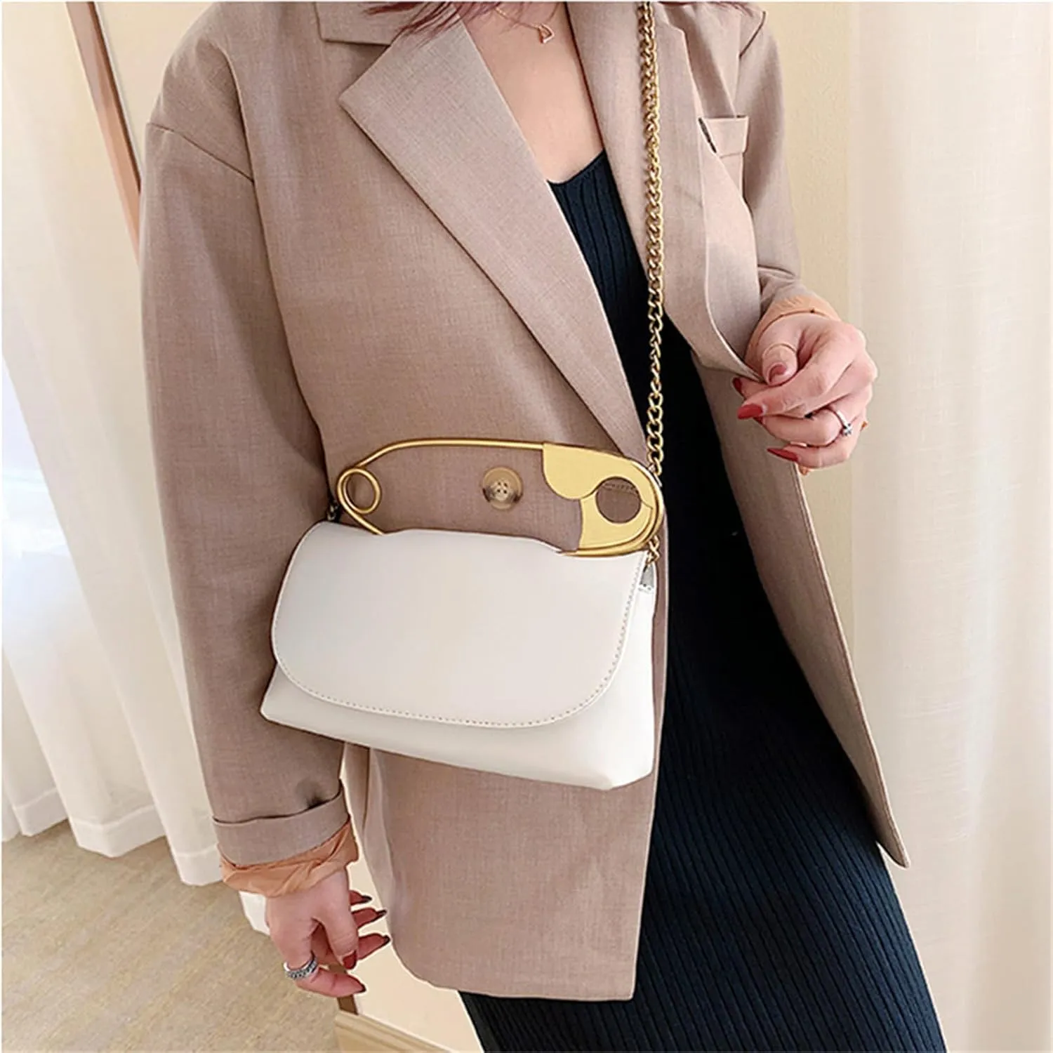 Leather Shoulder Bag for Women, Designer Flap Handbag with Chain, Crossbody Bag Purse Satchel Clutch