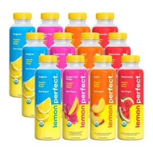 Lemon Perfect 4-Flavor Variety Pack, Hydrating Flavored Lemon Water, Zero Sugar, Delicious and Refreshing, Organic, 15.2 fl oz Bottles (12-Pack)
