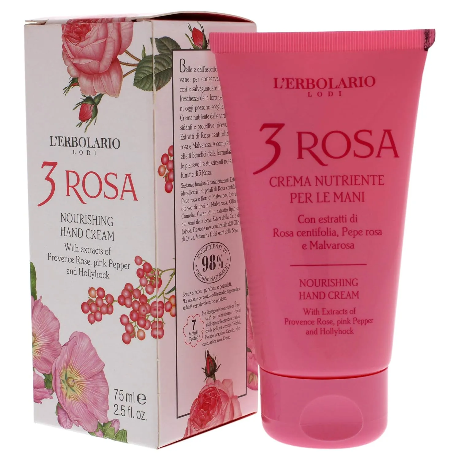 L’Erbolario 3 Rosa Nourishing Hand Cream - Moisturizing Hand Lotion for Women and Men with Camellia Oil - For Dry, Cracked Hands and Redness - 2.5 oz