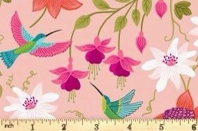 Lewis & Irene Hibiscus Hummingbird Fabric Collection Large Floral on Blush Pink A593.1