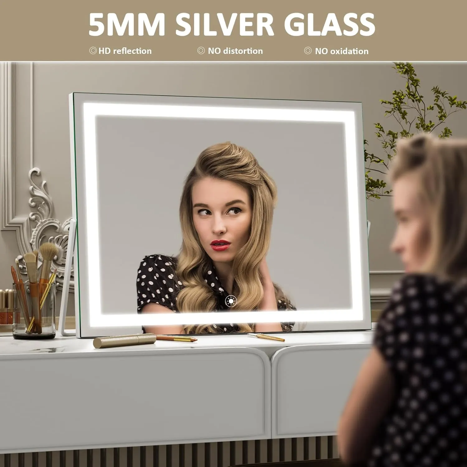 Ligheted Vanity Mirror with Lights, 14" x 12" LED Makeup Mirror, 3 Modes Light, Smart Touch Control Dimmable, 360°Rotation, Rectangle Black Frame