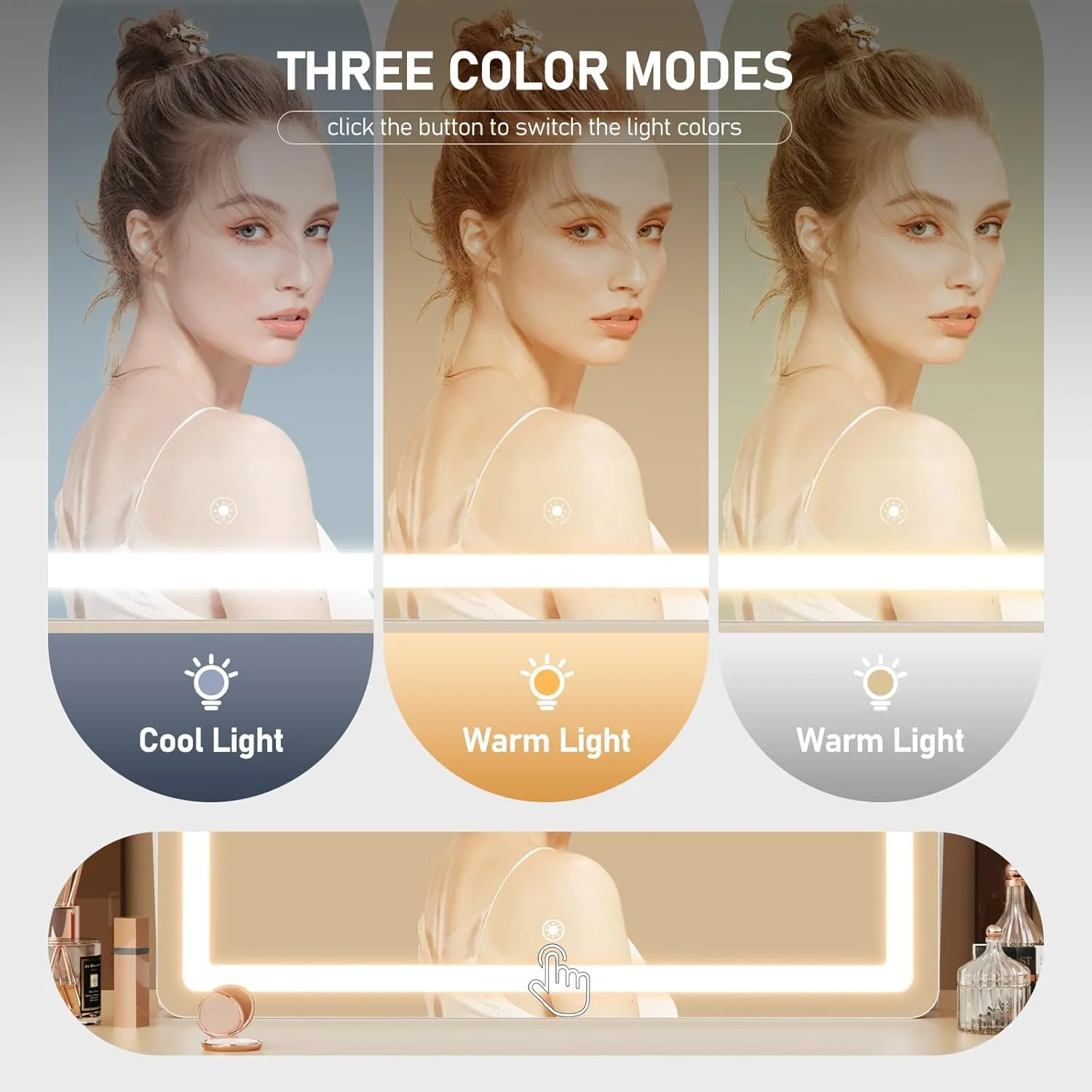 Ligheted Vanity Mirror with Lights, 14" x 12" LED Makeup Mirror, 3 Modes Light, Smart Touch Control Dimmable, 360°Rotation, Rectangle Black Frame