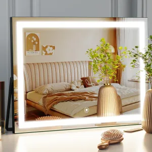 Ligheted Vanity Mirror with Lights, 14" x 12" LED Makeup Mirror, 3 Modes Light, Smart Touch Control Dimmable, 360°Rotation, Rectangle Black Frame