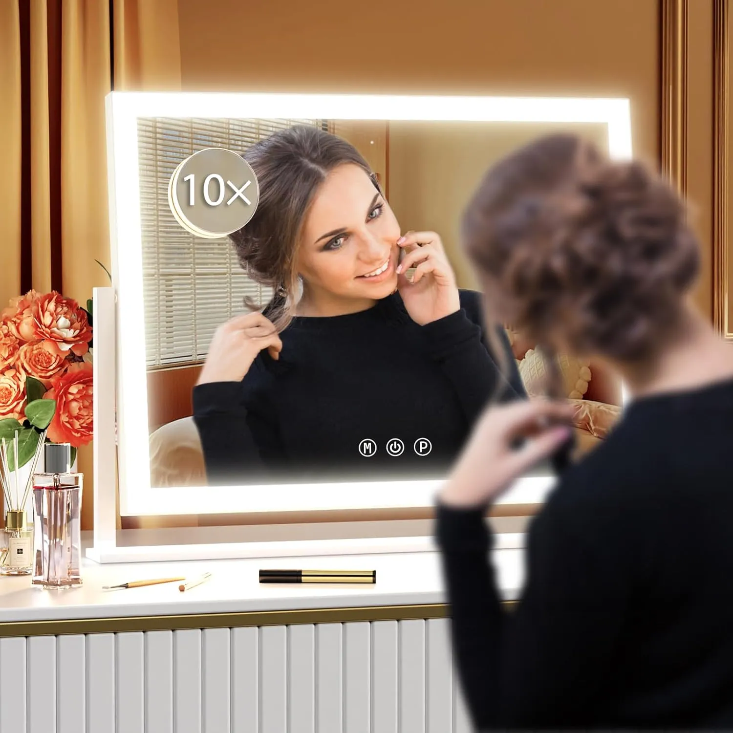 Lighted Makeup Mirror, 17.3"x13" Hollywood Vanity Mirror with Led Lights, Three Color Lighting Modes, and 5X Magnification Mirror, Smart Touch Control, 360°Rotation (White, Gift Box)