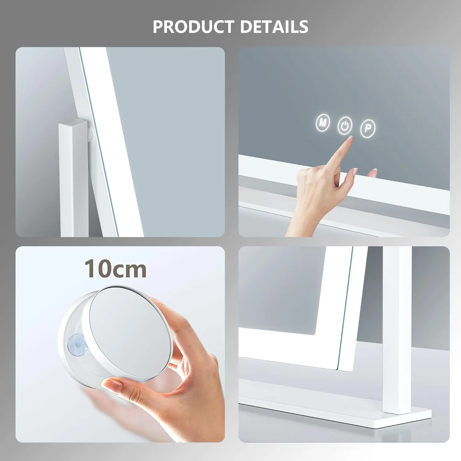 Lighted Makeup Mirror, 17.3"x13" Hollywood Vanity Mirror with Led Lights, Three Color Lighting Modes, and 5X Magnification Mirror, Smart Touch Control, 360°Rotation (White, Gift Box)