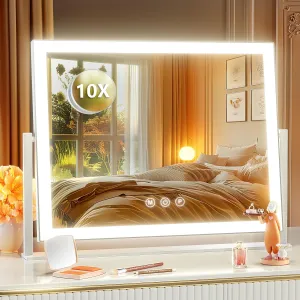Lighted Makeup Mirror, 17.3"x13" Hollywood Vanity Mirror with Led Lights, Three Color Lighting Modes, and 5X Magnification Mirror, Smart Touch Control, 360°Rotation (White, Gift Box)