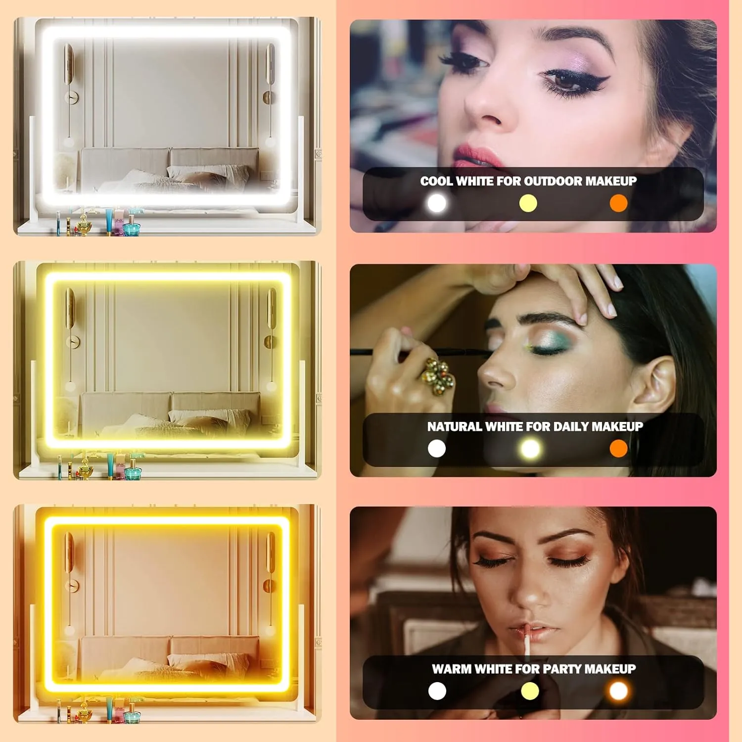 Lighted Makeup Mirror, 17.3"x13" Hollywood Vanity Mirror with Lights, Three Color Lighting Modes, and 5X Magnification Mirror, Smart Touch Control, 360°Rotation (Gold,17.3in Gift Box)