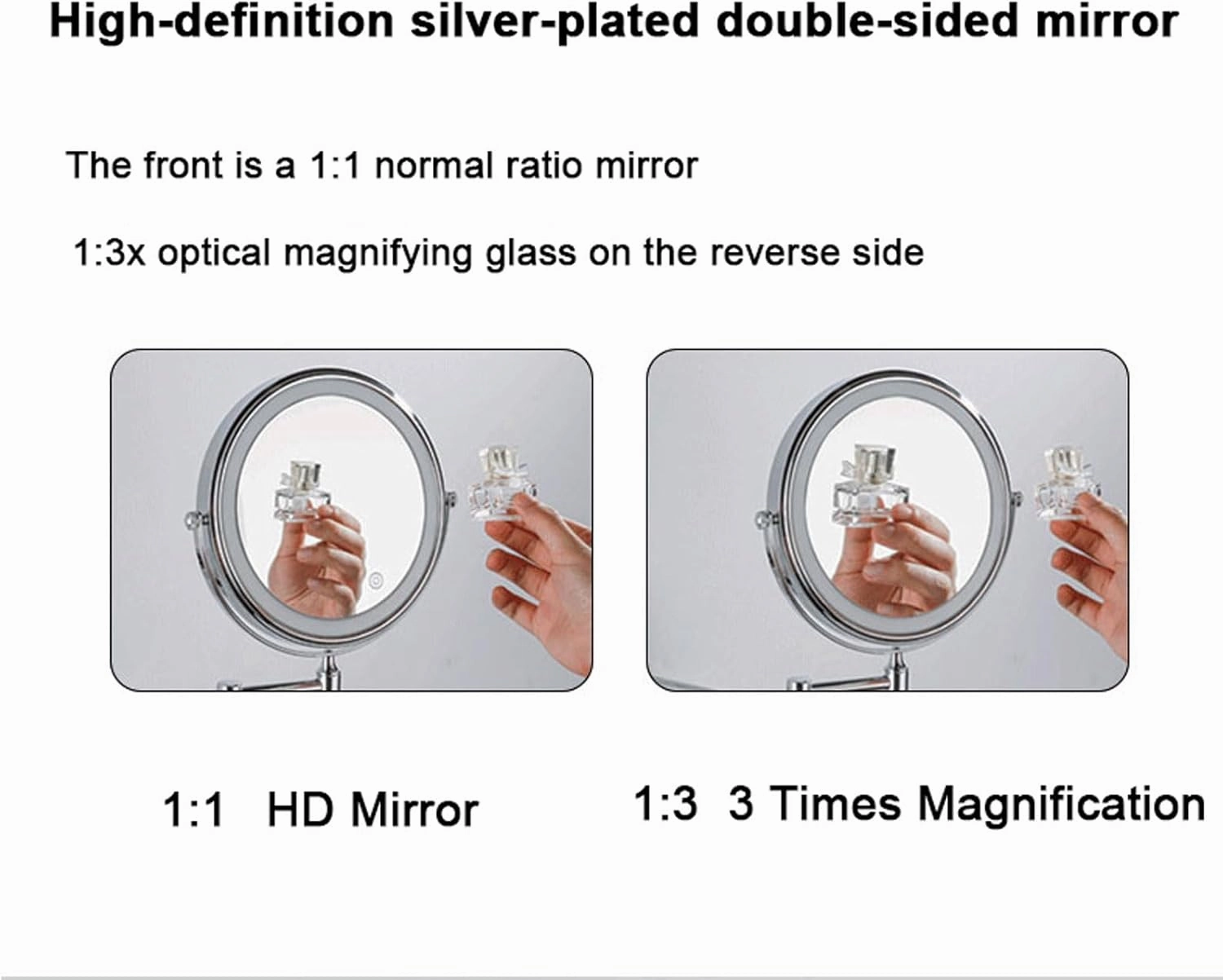 Lighted Makeup Mirror Wall Mounted, Cosmetic Mirror with Magnification, Double Sided Vanity Mirror with Led Lights, 360° Swivel Bathroom Shaving Mirror Extend and Fold