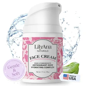 LilyAna Naturals Face and Neck Moisturizer for Women and Men - Moisturizer Face and Neck Cream for Dry Skin and Dark Spot Brightening - Rose and Pomegranate Extracts - 1.7oz