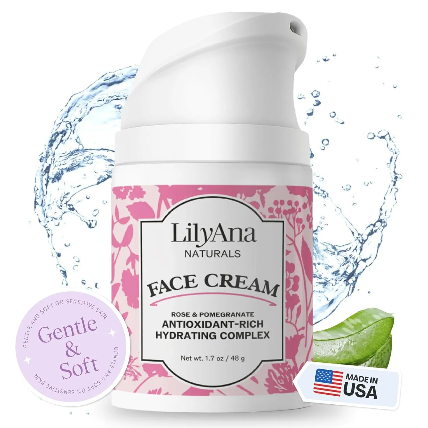 LilyAna Naturals Face and Neck Moisturizer for Women and Men - Moisturizer Face and Neck Cream for Dry Skin and Dark Spot Brightening - Rose and Pomegranate Extracts - 1.7oz