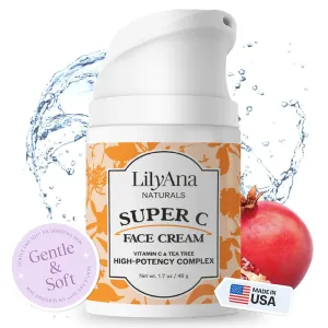 LilyAna Naturals Face and Neck Moisturizer for Women and Men - Moisturizer Face and Neck Cream for Dry Skin and Dark Spot Brightening (Super C, 1.7oz)