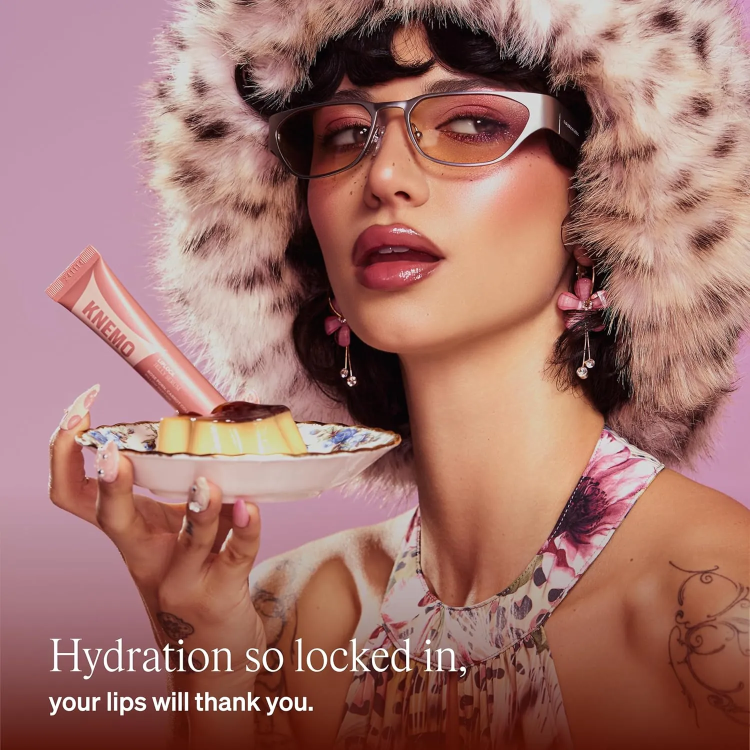 LipLock Jelly Serum for Dry Lips, Long-Lasting, Hydrating, Plumping, Glossy Mask with Rose PDRN, Carrot Collagen, Pillow Peptide, Moisturizing Tinted Lip Balm. (Pink Flan)