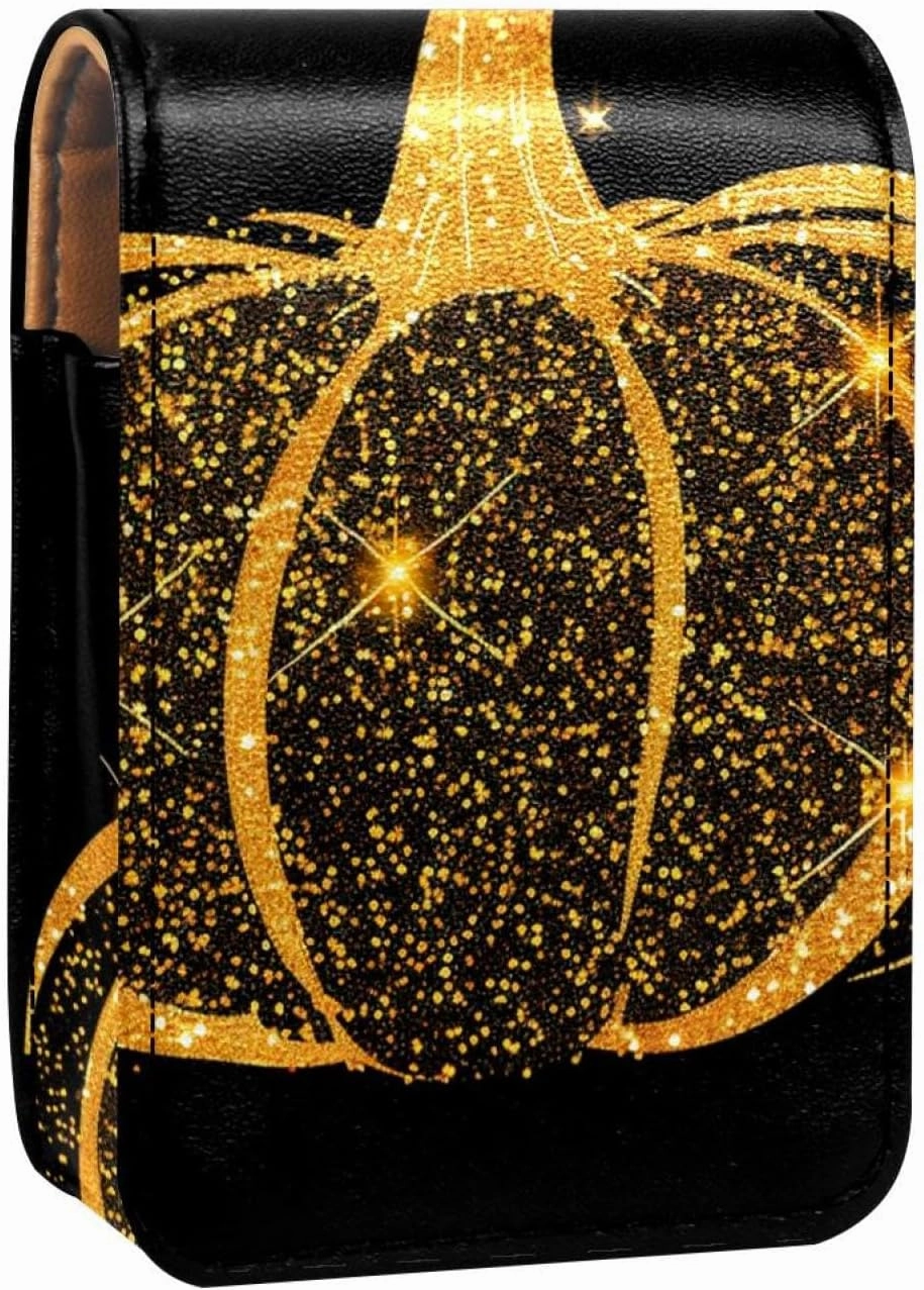 Lipstick Case,Portable Makeup Bag Cosmetic Pouch,Lipstick Holder Makeup Organizer,Background with Gold Pumpkin