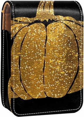 Lipstick Case,Portable Makeup Bag Cosmetic Pouch,Lipstick Holder Makeup Organizer,Background with Gold Pumpkin