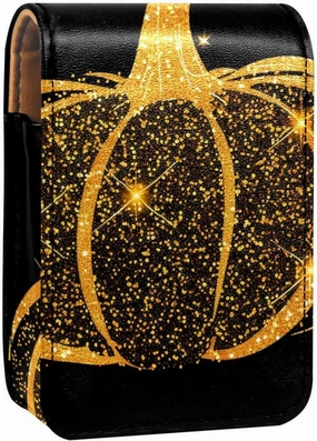Lipstick Case,Portable Makeup Bag Cosmetic Pouch,Lipstick Holder Makeup Organizer,Background with Gold Pumpkin