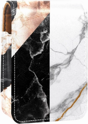 Lipstick Case,Portable Makeup Bag Cosmetic Pouch,Lipstick Holder Makeup Organizer,Black White Rose Gold Marble