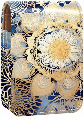 Lipstick Case,Portable Makeup Bag Cosmetic Pouch,Lipstick Holder Makeup Organizer,Blue and Gold Mandala Pattern