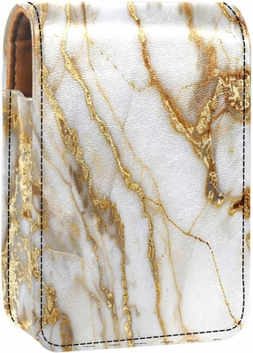 Lipstick Case,Portable Makeup Bag Cosmetic Pouch,Lipstick Holder Makeup Organizer,Classic White Gold Marble