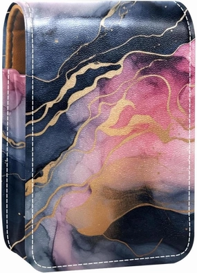 Lipstick Case,Portable Makeup Bag Cosmetic Pouch,Lipstick Holder Makeup Organizer,Watercolor Gray and Gold
