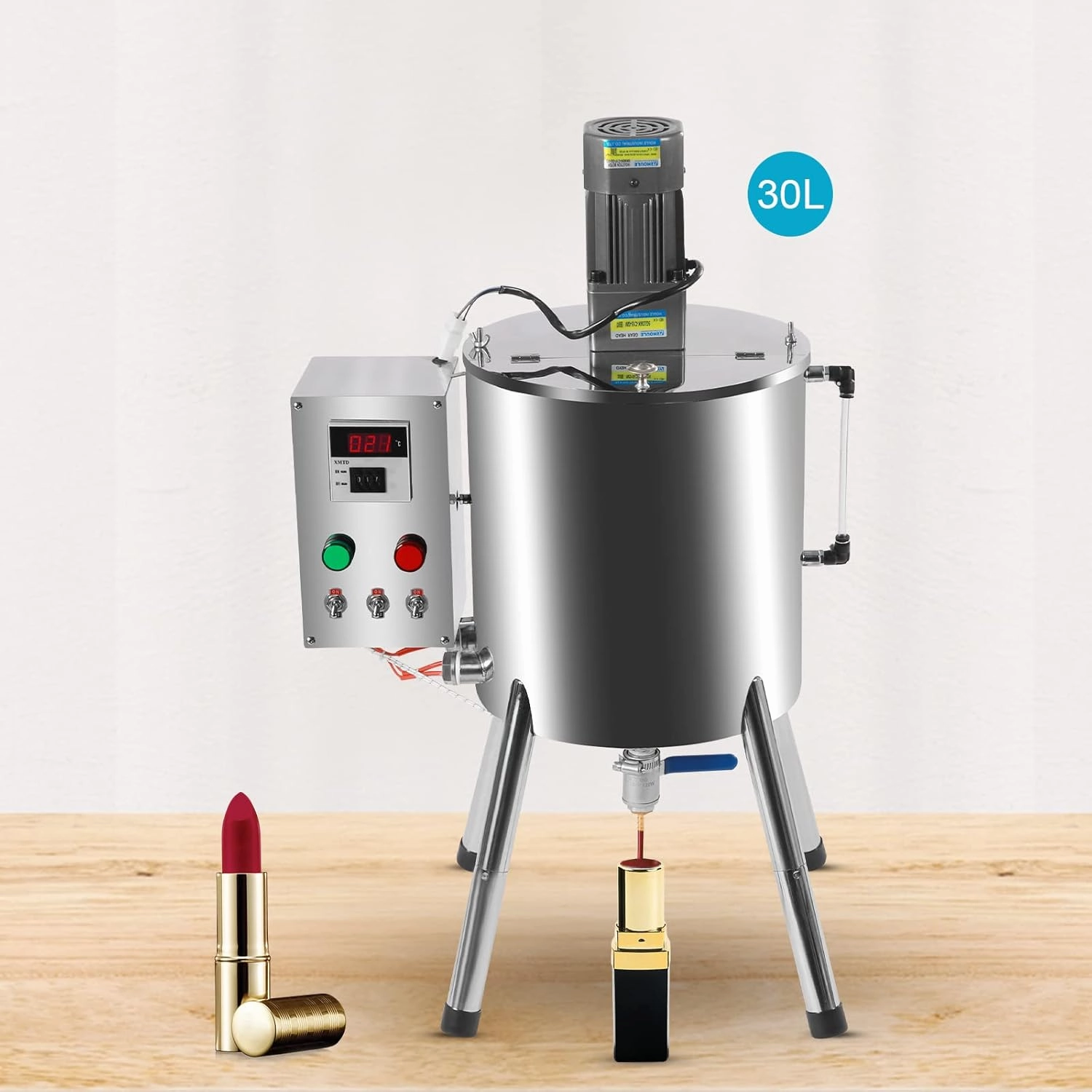 Lipstick-filling Machine, 15L/30L Liquid Paste Filling Heating Mixing Machine with Stirrer and Support Pillars, Bottle Filler Machine Cream Filling Machine (Silver, 30L)
