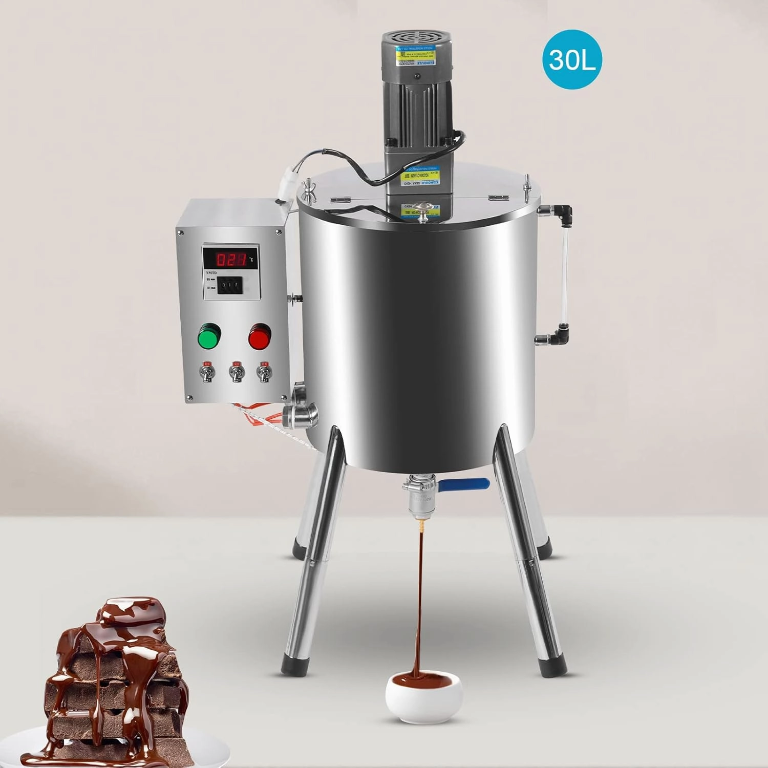 Lipstick-filling Machine, 15L/30L Liquid Paste Filling Heating Mixing Machine with Stirrer and Support Pillars, Bottle Filler Machine Cream Filling Machine (Silver, 30L)