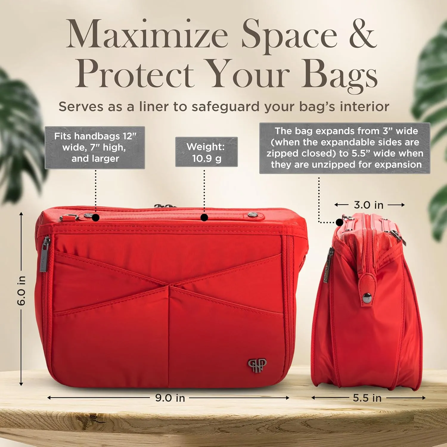 Littbag Handbag Organizer with Patented LED & Auto 60-sec Shutoff - Featured in Oprah's Favorite Things – Purse Organizer with 12 Compartments, Clear Pockets, Zippered Privacy Pocket & More (Red)