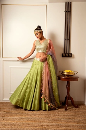 Loka chhayanat pistachio silk lehenga set