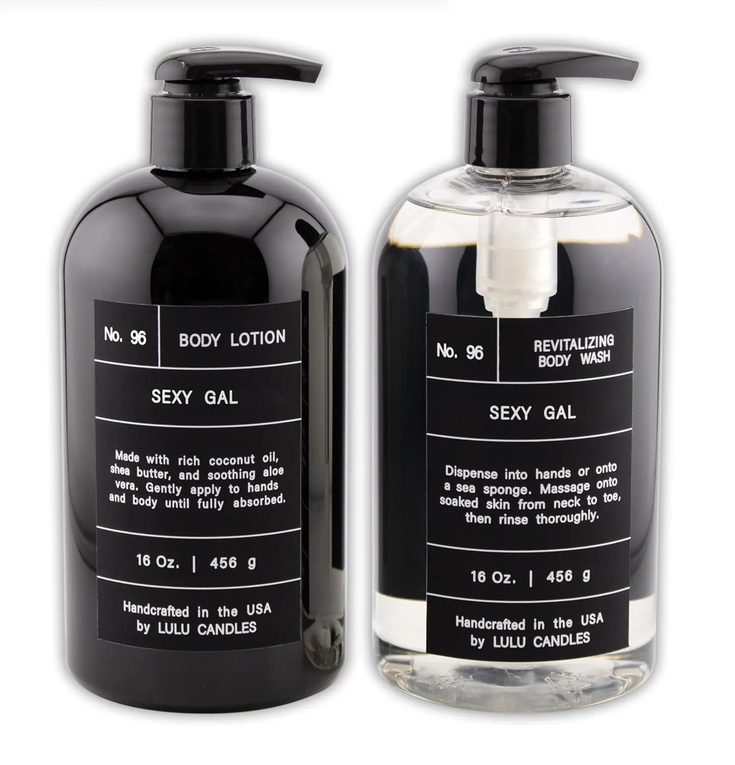 Lulu Candles, Sexy Gal - Sandalwood Rose, Revitalizing Body Wash & Nourishing Body Lotion, 2-Piece Set, Full Size - 16 Fl Oz.