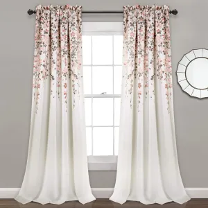 Lush Decor Weeping Flower Light Filtering Window Curtain Panels, Pair, 52"W x 95"L   2" Header, Blush & Gray - Charming Modern Floral Curtains for Living Room, Dining Room, & Bedroom