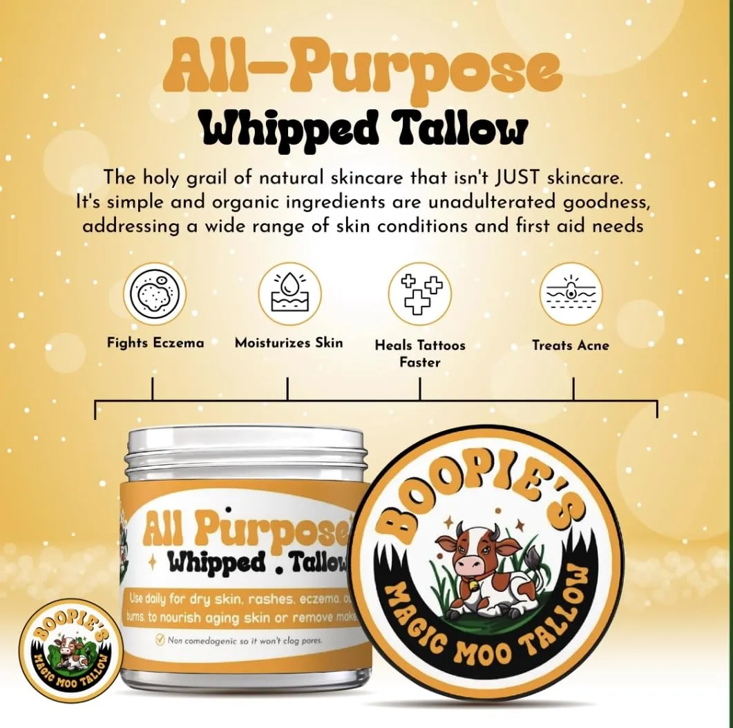 Magic Moo All Purpose Whipped Tallow Skincare for acne, eczema, dry skin, moisturizer & hydration (4oz)