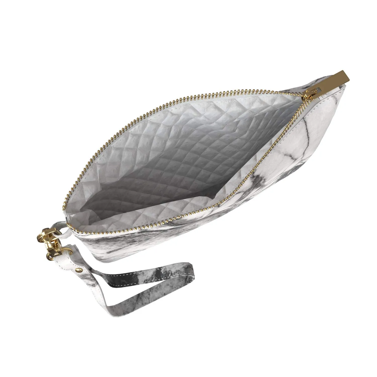 Makeup Bag 9.5 x 6 inch Cosmetic Glam Print PU Leather Toiletry Zipper Travel Case Basic Portable Organizer Design Gray Purse Pouch Storage Marble Classy Cracked White Strap Accessories Black