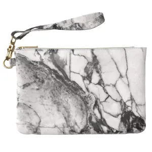 Makeup Bag 9.5 x 6 inch Cosmetic Glam Print PU Leather Toiletry Zipper Travel Case Basic Portable Organizer Design Gray Purse Pouch Storage Marble Classy Cracked White Strap Accessories Black