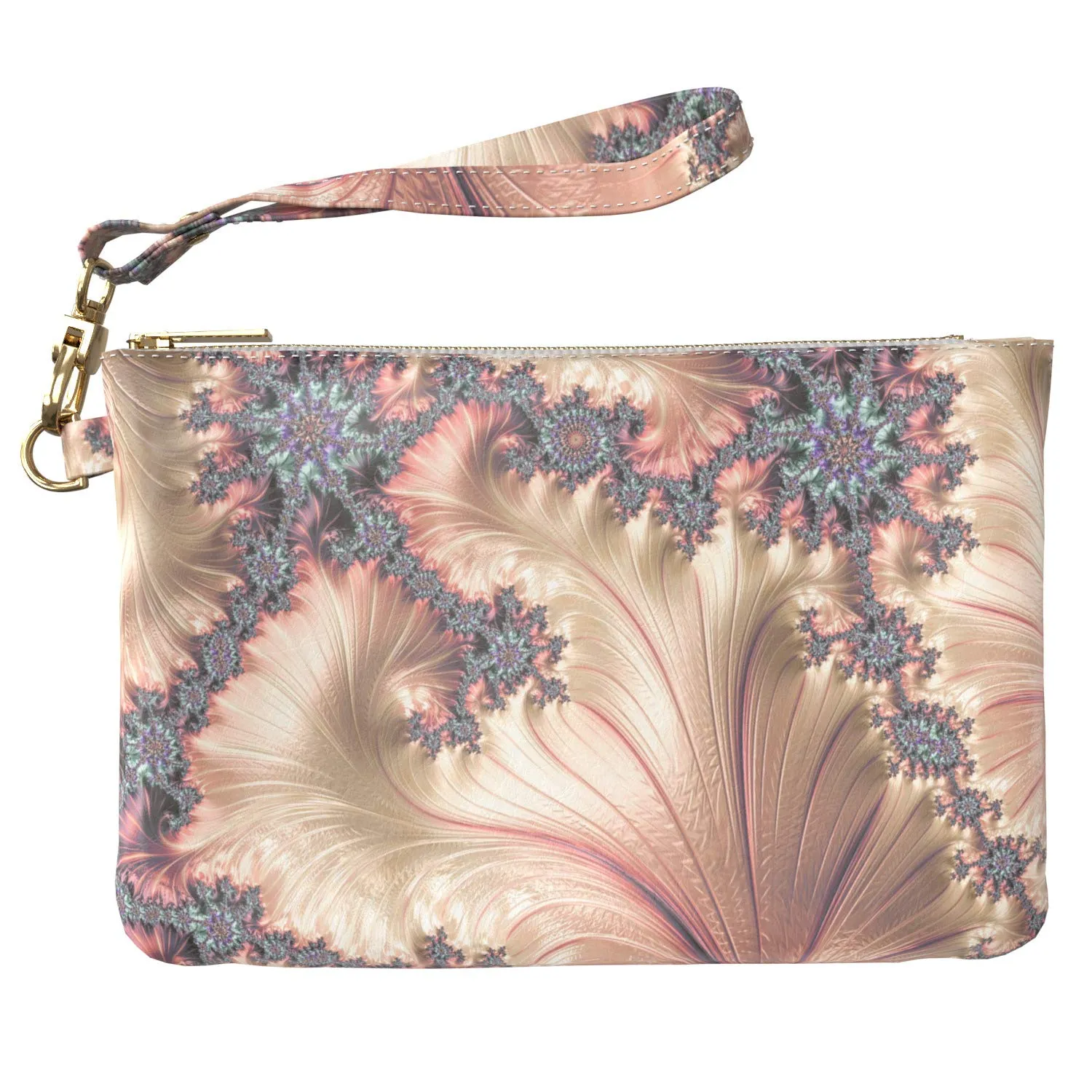 Makeup Bag 9.5 x 6 inch Gold Fractal Storage Roses Purse Pouch Abstract New Cosmetic Print PU Leather Toiletry Zipper Travel Case Luxury Strap Accessories Portable Organizer Design Pearl Paint