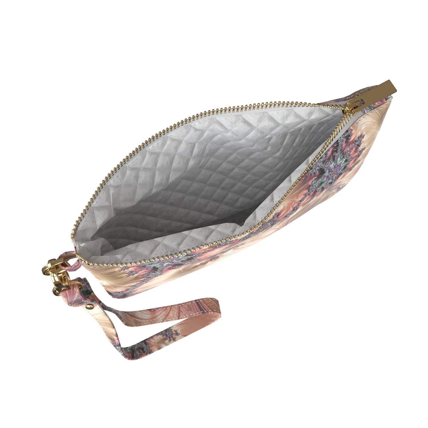 Makeup Bag 9.5 x 6 inch Gold Fractal Storage Roses Purse Pouch Abstract New Cosmetic Print PU Leather Toiletry Zipper Travel Case Luxury Strap Accessories Portable Organizer Design Pearl Paint