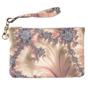 Makeup Bag 9.5 x 6 inch Gold Fractal Storage Roses Purse Pouch Abstract New Cosmetic Print PU Leather Toiletry Zipper Travel Case Luxury Strap Accessories Portable Organizer Design Pearl Paint