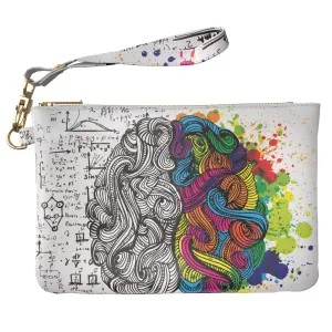 Makeup Bag 9.5 x 6 inch Portable Organizer Design Sides Art Brain Colorful Storage Smart Cute Cosmetic Print PU Leather Toiletry Zipper Travel Case Strap Accessories Unique Purse Pouch Nerd