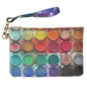 Makeup Bag 9.5 x 6 inch Portable Organizer Design Strap Accessories Paint Set Purse Pouch Cute Watercolor Palette Colors Artist Storage Print PU Leather Toiletry Zipper Travel Case Cosmetic