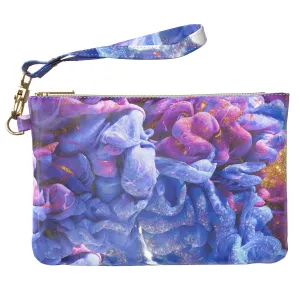 Makeup Bag 9.5 x 6 inch Purple Portable Organizer Design Art Seaweed Purse Pouch Gold Luxury Strap Accessories Abstract Cute Print PU Leather Toiletry Zipper Travel Case Storage Paint Cosmetic