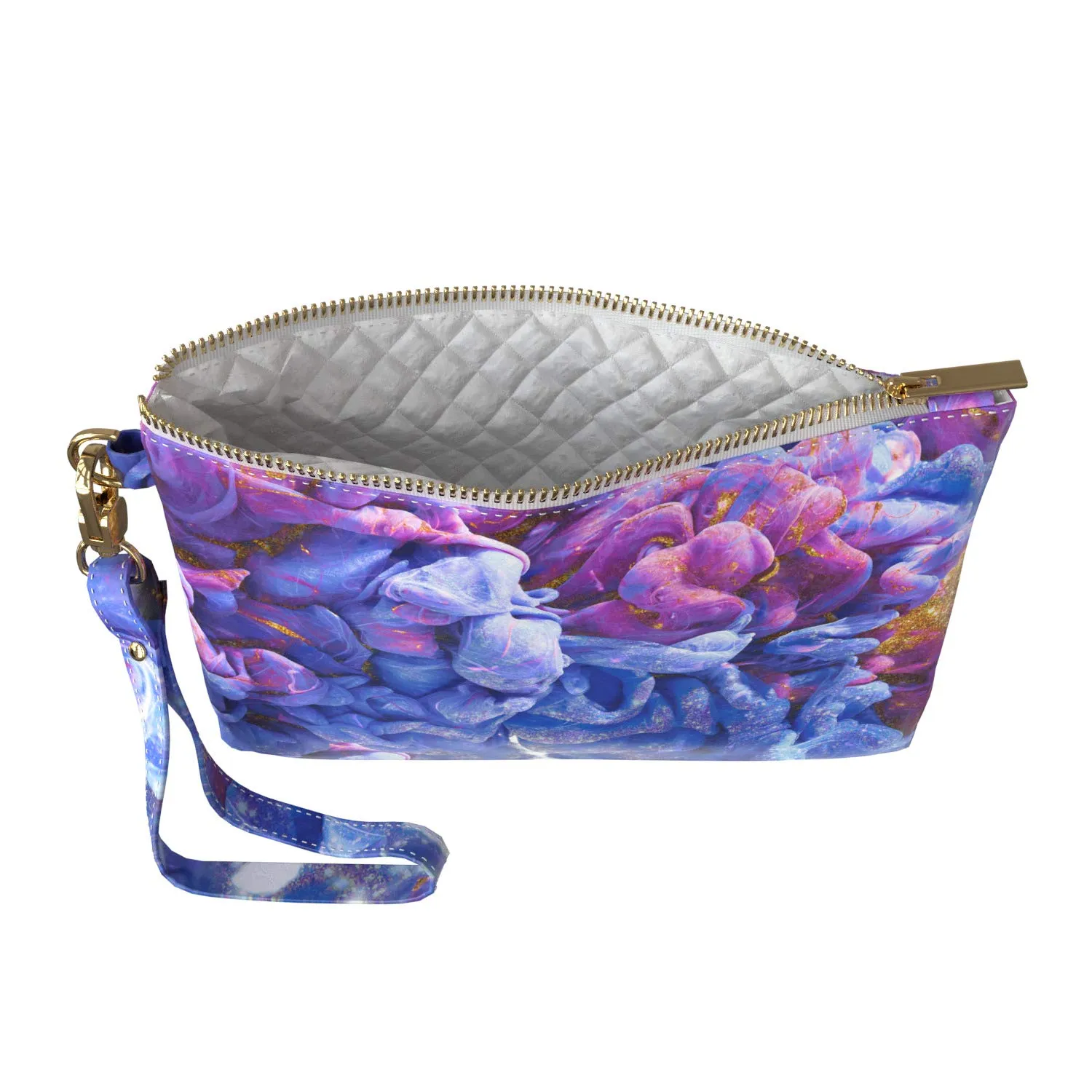 Makeup Bag 9.5 x 6 inch Purple Portable Organizer Design Art Seaweed Purse Pouch Gold Luxury Strap Accessories Abstract Cute Print PU Leather Toiletry Zipper Travel Case Storage Paint Cosmetic