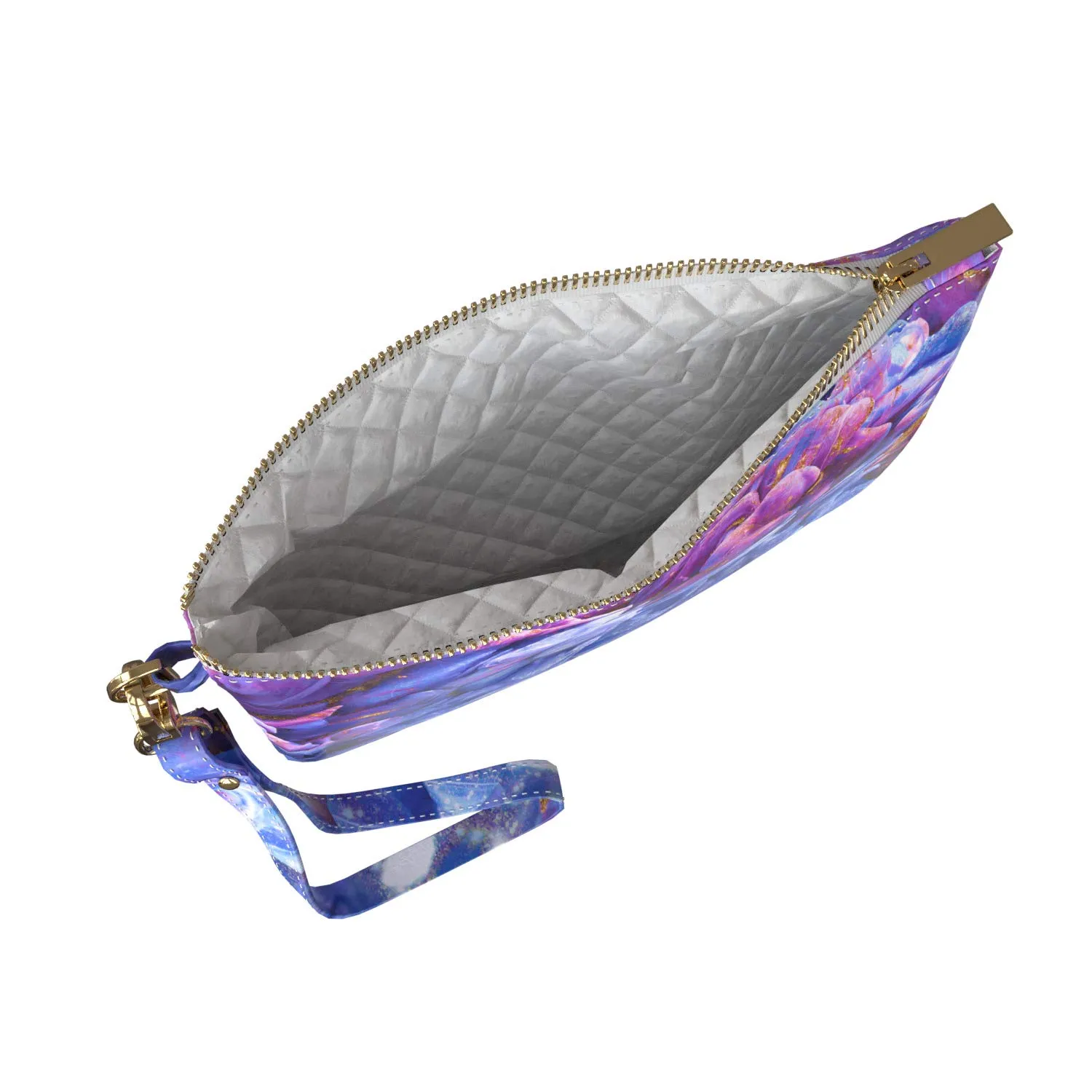 Makeup Bag 9.5 x 6 inch Purple Portable Organizer Design Art Seaweed Purse Pouch Gold Luxury Strap Accessories Abstract Cute Print PU Leather Toiletry Zipper Travel Case Storage Paint Cosmetic